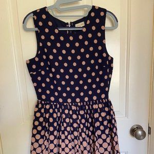 chiffon navy/pink polka dot dress